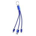Niebiesko metaliczny kabel do ładowania z końcówkami USB.