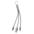 Kabel do ładowania z trzema końcówkami w metaliczno srebrnej obudowie