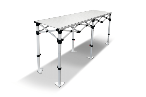 Składany stół eventowy z rozwijanym blatem 250 x 50 cm