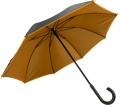 Parasol manualny z czarno-złotym poszyciem, z możliwością nadrukowania logo na 1 panelu.