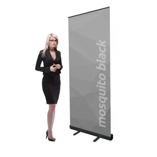 Roll-up Mosquito w czarnej kasecie z wydrukiem na banerze 440g Czarny rollup